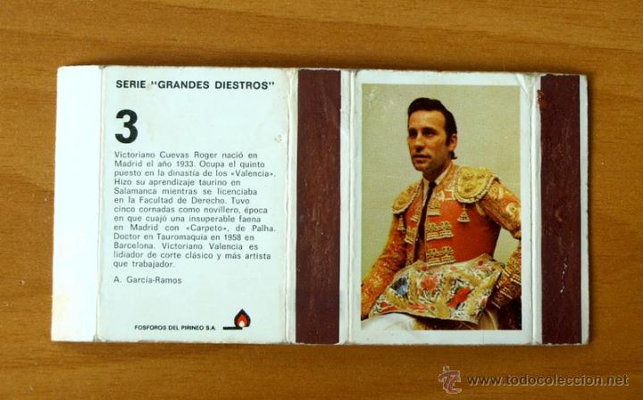 Cajas de cerillas: Caja de cerillas - Serie Grandes Diestros, n&ordm; 3 Victoriano Cuevas - F&oacute;sforos del Pirineo - A&ntilde;os 70