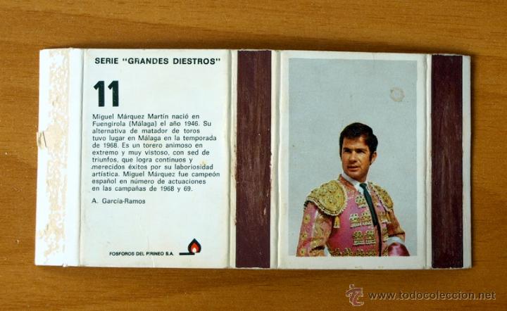 Cajas de cerillas: Caja de cerillas - Serie Grandes Diestros, n&ordm; 11 M&aacute;rquez Mart&iacute;n- F&oacute;sforos del Pirineo - A&ntilde;os 70