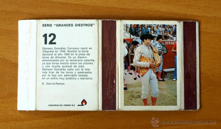Cajas de cerillas: Caja de cerillas - Serie Grandes Diestros, n&ordm; 12 Damaso Gonz&aacute;lez- F&oacute;sforos del Pirineo - A&ntilde;os 70