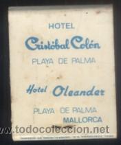 Cajas de cerillas: CAJA DE CERILLA HOTEL CRISTOBAL COLON MALLORCA  PEDIDO MINIMO 5&euro;. CER-1715