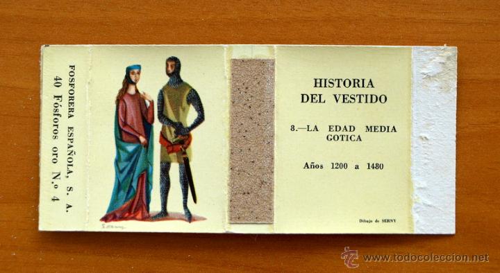Cajas de Cerillas: Historia del vestido - N&ordm; 8 La edad media G&oacute;tica, a&ntilde;os 1200 a 1480 - Caja de cerillas - A&ntilde;o 1961