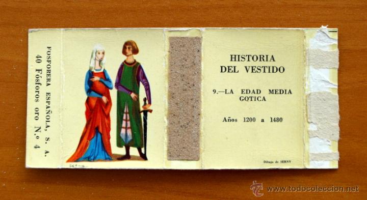 Cajas de Cerillas: Historia del vestido - N&ordm; 9 La edad media G&oacute;tica, a&ntilde;os 1200 a 1480 - Caja de cerillas - A&ntilde;o 1961