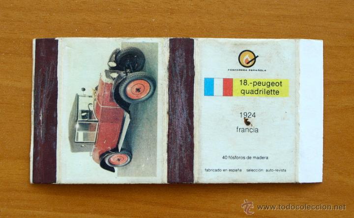 Cajas de Cerillas: Coches Antiguos - N&ordm; 18 Peugeot Quadrilette 1924 - Fosforera Espa&ntilde;ola, Caja de cerillas - A&ntilde;o 1975