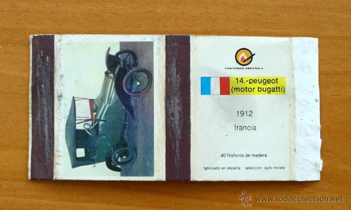 Cajas de Cerillas: Coches Antiguos - N&ordm; 14 Peugeot motor Bugatti 1912 - Fosforera Espa&ntilde;ola, Caja de cerillas - A&ntilde;o 1975