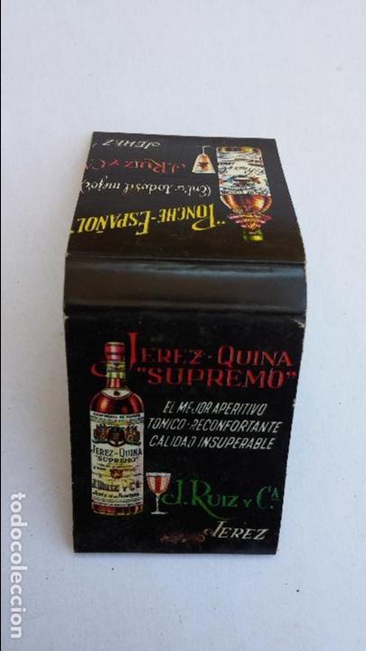 Cajas de Cerillas: Caja de cerillas de ponche espa&ntilde;ol y quina ,jerez