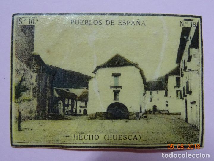 Cajas de Cerillas: Serie 10&ordf; PUEBLOS DE ESPA&Ntilde;A con HECHO Huesca - Cia. Arrendataria de Fosforos 1920s.