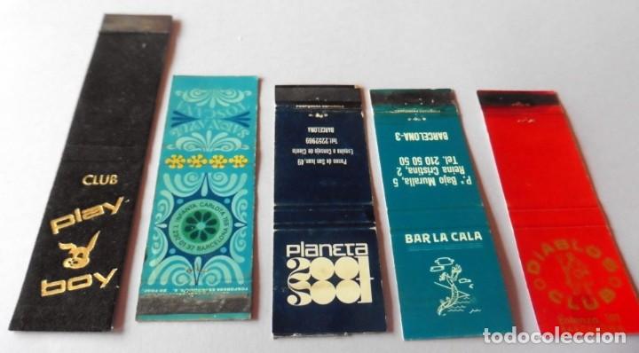 Cajas de cerillas: 5 ANTIGUAS CAJAS DE CERILLAS EN PLANCHA - CON PUBLICIDAD - BARCELONA (VER FOTOS)