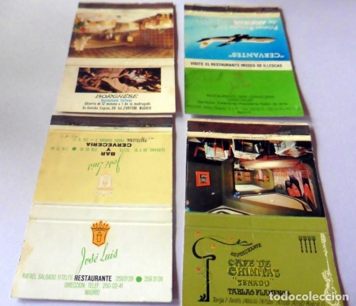 Cajas de cerillas: 4 CARTERITAS DE CERILLAS EN PLANCHA - ANTIGUAS - PUBLICIDAD ESTABLECIMIENTOS DE MADRID (VER FOTOS)