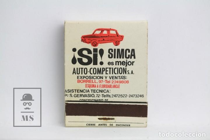 Cajas de cerillas: Carterita de Cerillas Publicitaria - Simca Es Mejor / Auto-Competici&oacute;n - Barcelona - Completa