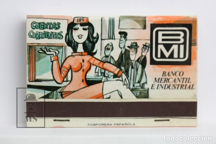 Cajas de cerillas: Carterita Cerillas Publicitaria - Banco Mercantil e Industrial / Dibujo Mingote - Completa