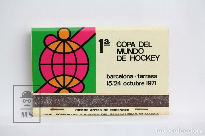 Cajas de cerillas: Carterita Cerillas Publicitaria - 1&ordf; Copa del Mundo de Hockey / Tarrasa, Barcelona 1971 - Completa