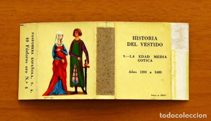 Cajas de cerillas: Caja de cerillas - Historia del vestido - N&ordm; 9, La Edad Media Gotica - Fosforera Espa&ntilde;ola, A&ntilde;o 1961