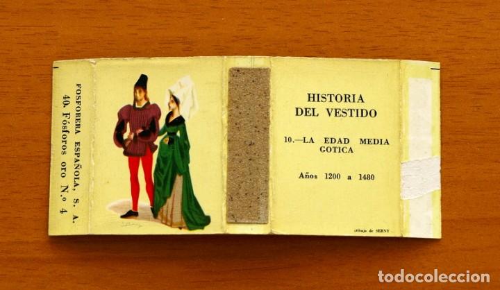 Cajas de Cerillas: Caja de cerillas - Historia del vestido - N&ordm; 10, La Edad Media G&oacute;tica - Fosforera Espa&ntilde;ola, A&ntilde;o 1961