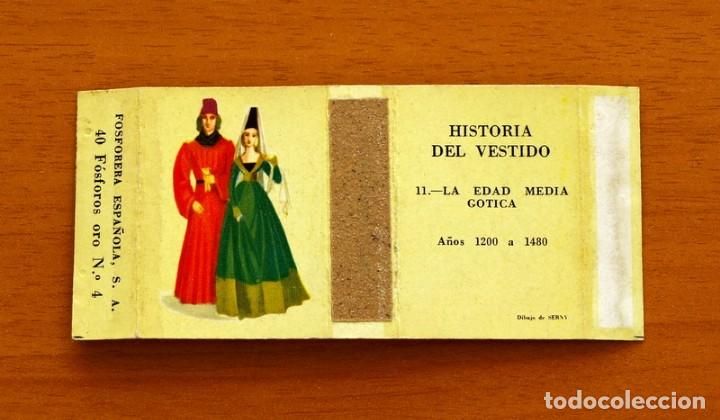 Cajas de Cerillas: Caja de cerillas - Historia del vestido - N&ordm; 11, La Edad Media G&oacute;tica - Fosforera Espa&ntilde;ola, A&ntilde;o 1961
