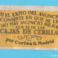 Cajas de Cerillas: CONCESIONARIA ICP, MADRID. CROMO PUBLICITARIO DE CAJA DE CERILLAS. AÑOS 20