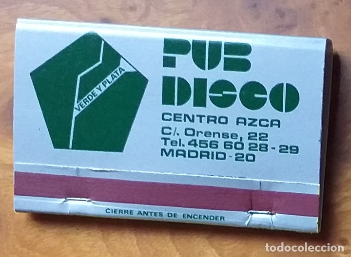 Cajas de cerillas: CAJA CERILLAS VERDE Y PLATA - PUB - DISCO - Foto 1