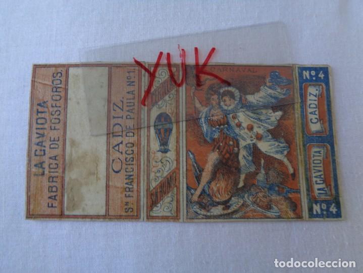 Cajas de Cerillas: COMPLETA CAJA CERILLAS - FABRICA LA GAVIOTA - CARNAVAL - CADIZ - SIGLO XIX - SOBRE 1870