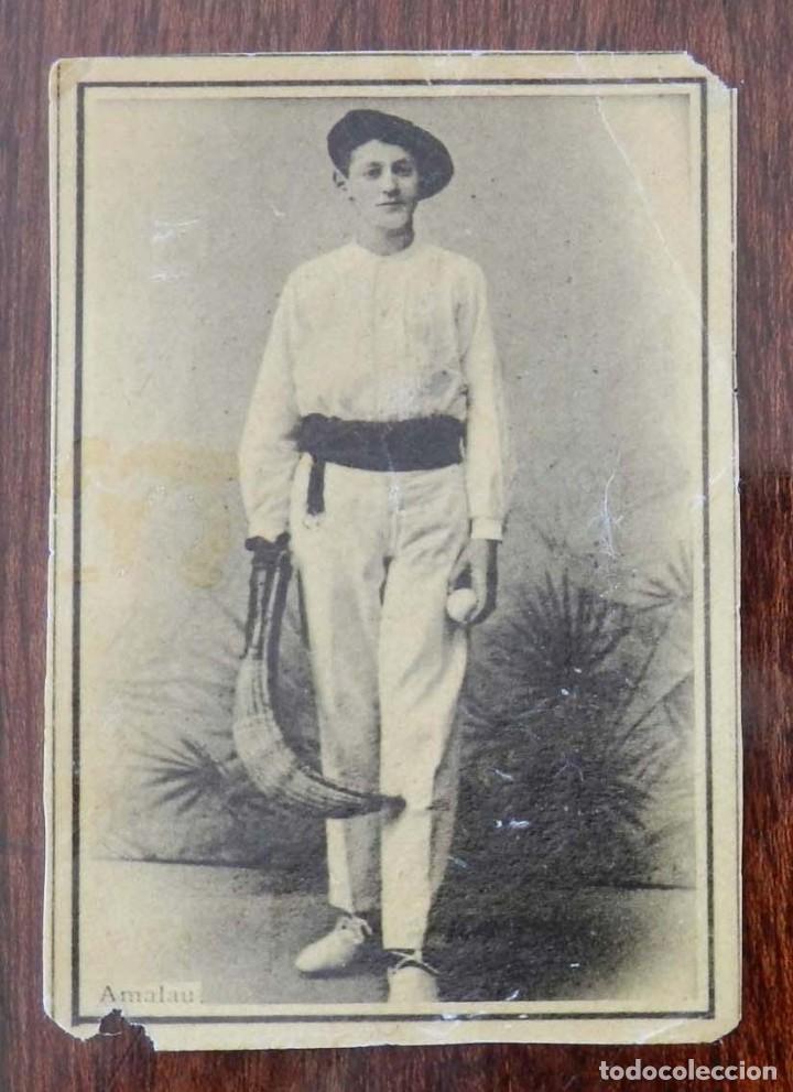 Cajas de cerillas: Cromo de caja de cerillas pelotari Amalau, pelota Vasca, Jai alai, cesta punta, Eduardo Roca y herma