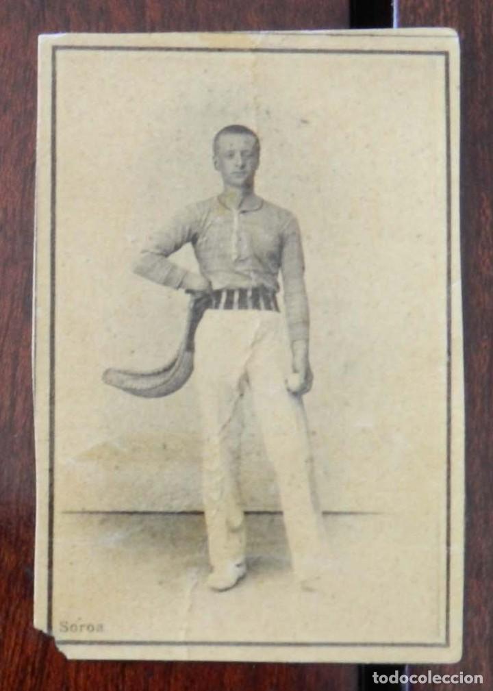 Caixas de F&oacute;sforos: Cromo de caja de cerillas pelotari Soroa, pelota Vasca, Jai alai, cesta punta, Eduardo Roca y herman