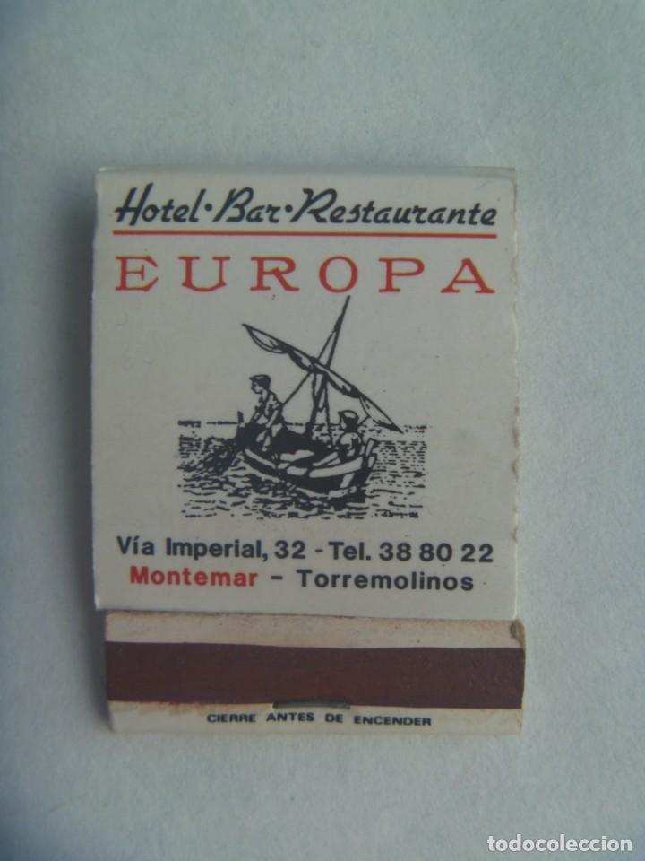 Cajas de cerillas: CAJA DE CERILLAS PUBLICITARIA DEL HOTEL - BAR - RESTAURANTE EUROPA , TORREMOLINOS ( MALAGA )