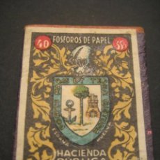 Cajas de Cerillas: ANTIGUA CAJA CERILLAS HACIENDA PUBLICA. ESCUDO HERALDICO HUELVA