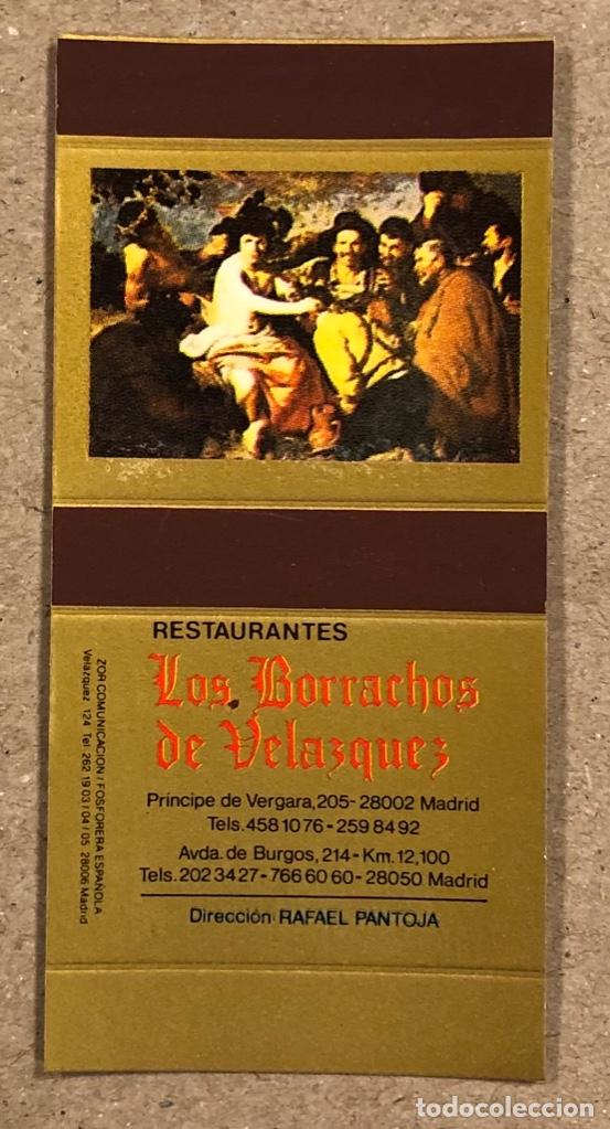 Cajas de cerillas: TAPA CERILLAS CON PUBLICIDAD DE RESTAURANTES LOS BORRACHOS DE VEL&Aacute;ZQUEZ (MADRID).