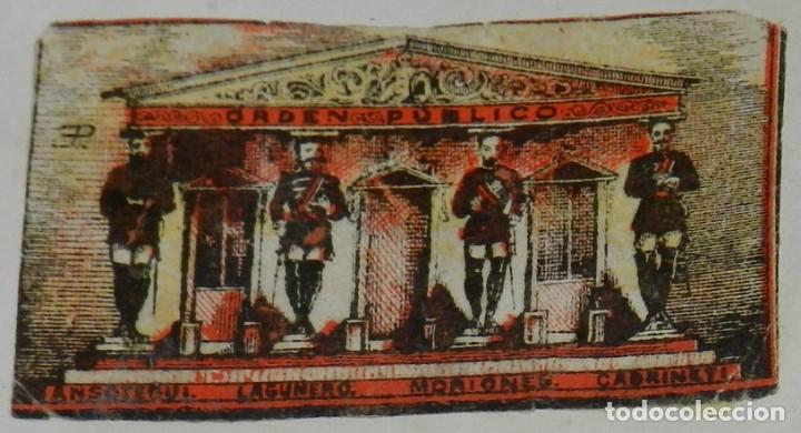 Caixas de F&oacute;sforos: CAJA DE CERILLAS, ENVUELTA, CROMO, FOTOTIPIA, SIGLO XIX. SATIRICO-POLITICA, MIDE 6 X 4 CMS. APROX.