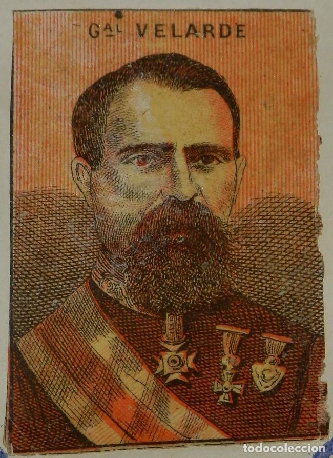 Caixas de F&oacute;sforos: CAJA DE CERILLAS, ENVUELTA, CROMO, FOTOTIPIA, SIGLO XIX. POLITICO - SATIRICA, GENERAL VELARDE, CARLI