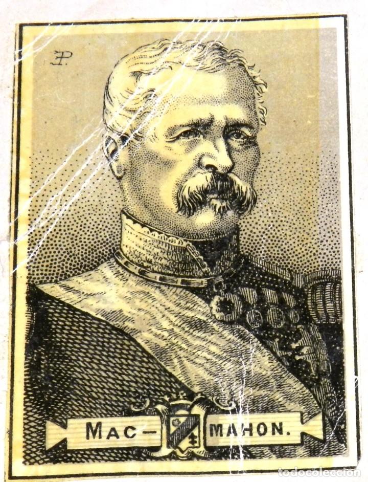 Matchboxes: CAJA DE CERILLAS, ENVUELTA, CROMO, FOTOTIPIA, SIGLO XIX. SATIRICO-POLITICAS, MAC-MAHON, MIDE 6 X 4 C