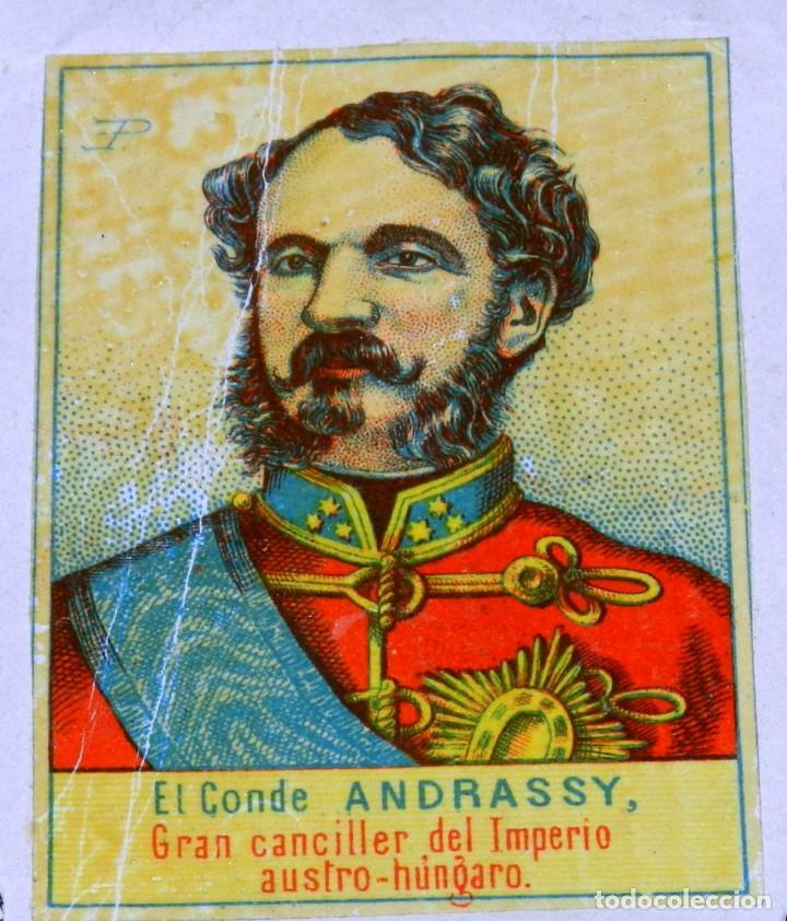 Matchboxes: CAJA DE CERILLAS, ENVUELTA, CROMO, FOTOTIPIA, SIGLO XIX. SATIRICO-POLITICAS, EL CONDE ANDRASSY, MIDE