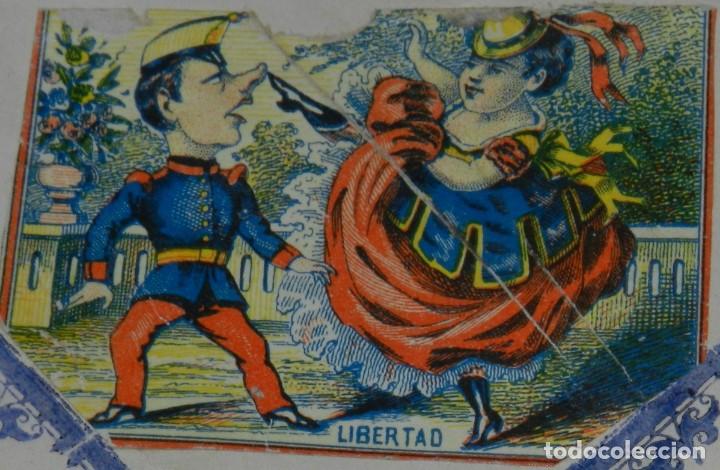 Matchboxes: CAJA DE CERILLAS, ENVUELTA, CROMO, FOTOTIPIA, SIGLO XIX. SATIRICO-POLITICAS, LIBERTAD, MIDE 6 X 4 CM