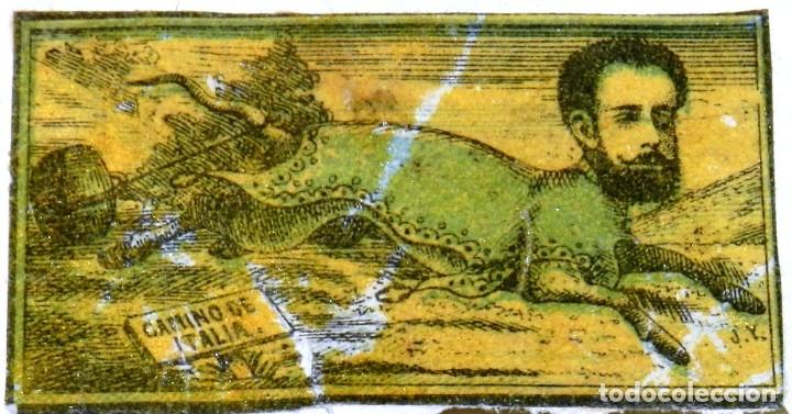 Cajas de cerillas: CAJA DE CERILLAS, ENVUELTA, CROMO, FOTOTIPIA, SIGLO XIX. SATIRICO-POLITICAS, AMADEO DE SABOYA, MIDE