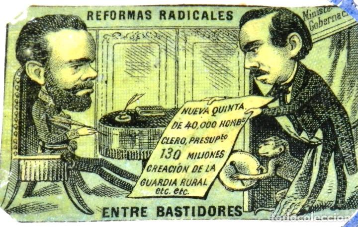 Caixas de F&oacute;sforos: CAJA DE CERILLAS, ENVUELTA, CROMO, FOTOTIPIA, SIGLO XIX. SATIRICO-POLITICAS, I REPUBLICA, MIDE 6 X 4