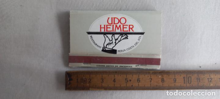 Cajas de Cerillas: ANTIGUA CAJA CERILLAS. FOSFOROS. UDO HEIMER RESTURANT NERJA, MALAGA COSTA DEL SOL. matchbox