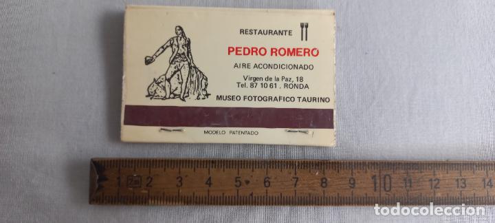 Cajas de Cerillas: ANTIGUA CAJA CERILLAS. FOSFOROS. PEDRO ROMERO RESTAURANTE RONDA MALAGA MUSEO TAURINO. matchbox