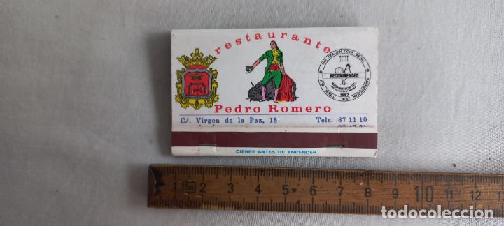 Cajas de Cerillas: ANTIGUA CAJA CERILLAS. FOSFOROS. PEDRO ROMERO RESTAURANTE RONDA MALAGA MUSEO TAURINO. matchbox