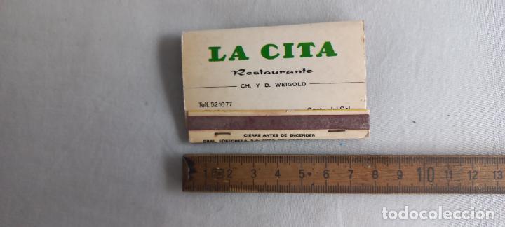 Cajas de Cerillas: ANTIGUA CAJA CERILLAS. FOSFOROS. RESTAURANTE LA CITA. DH Y D. WEIGOLD. NERJA MALAGA . matchbox