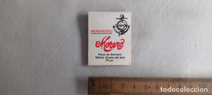 Cajas de Cerillas: ANTIGUA CAJA CERILLAS MERENDERO MORENO NERJA, MALAGA PLAYA BRURRIANA CHIRINGUITO. COMPLETA matchbox