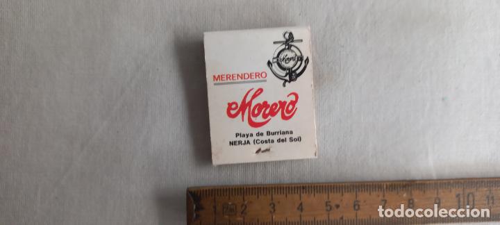Cajas de Cerillas: ANTIGUA CAJA CERILLAS MERENDERO MORENO NERJA, MALAGA PLAYA BRURRIANA CHIRINGUITO. COMPLETA matchbox
