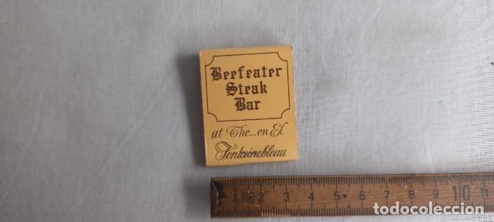 Cajas de Cerillas: ANTIGUA CAJA CERILLAS BEEFEATER STEAKBAR. FONTAINEBLEAU BAR. NERJA. MALAGA. matchbox