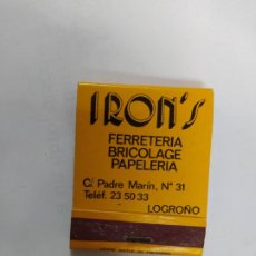 Cajas de Cerillas: CAJA DE CERILLAS IRON'S. FERRETERÍA LOGROÑO. CAR147