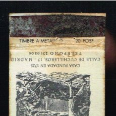 Cajas de Cerillas: CERILLAS - MADRID - RESTAURANTE ANTIGUA CASA SOBRINO DE BOTÍN - AÑOS 60/70