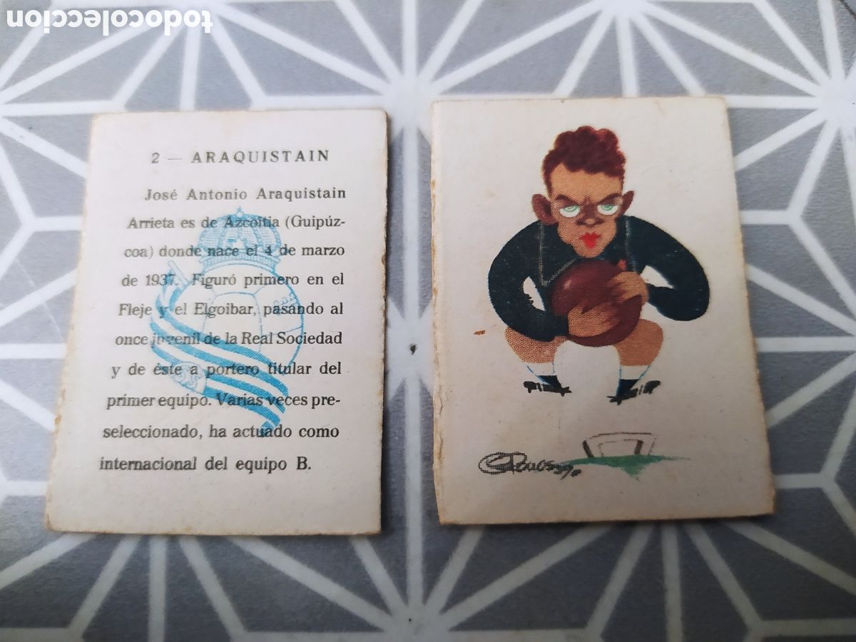 Cajas de Cerillas: ARAQUISTAIN, N&ordm; 2. REAL SOCIEDAD. JUGADOR A&Ntilde;OS 50-60. LLEVA LA CARICATURA Y LA DESCRIPCION.