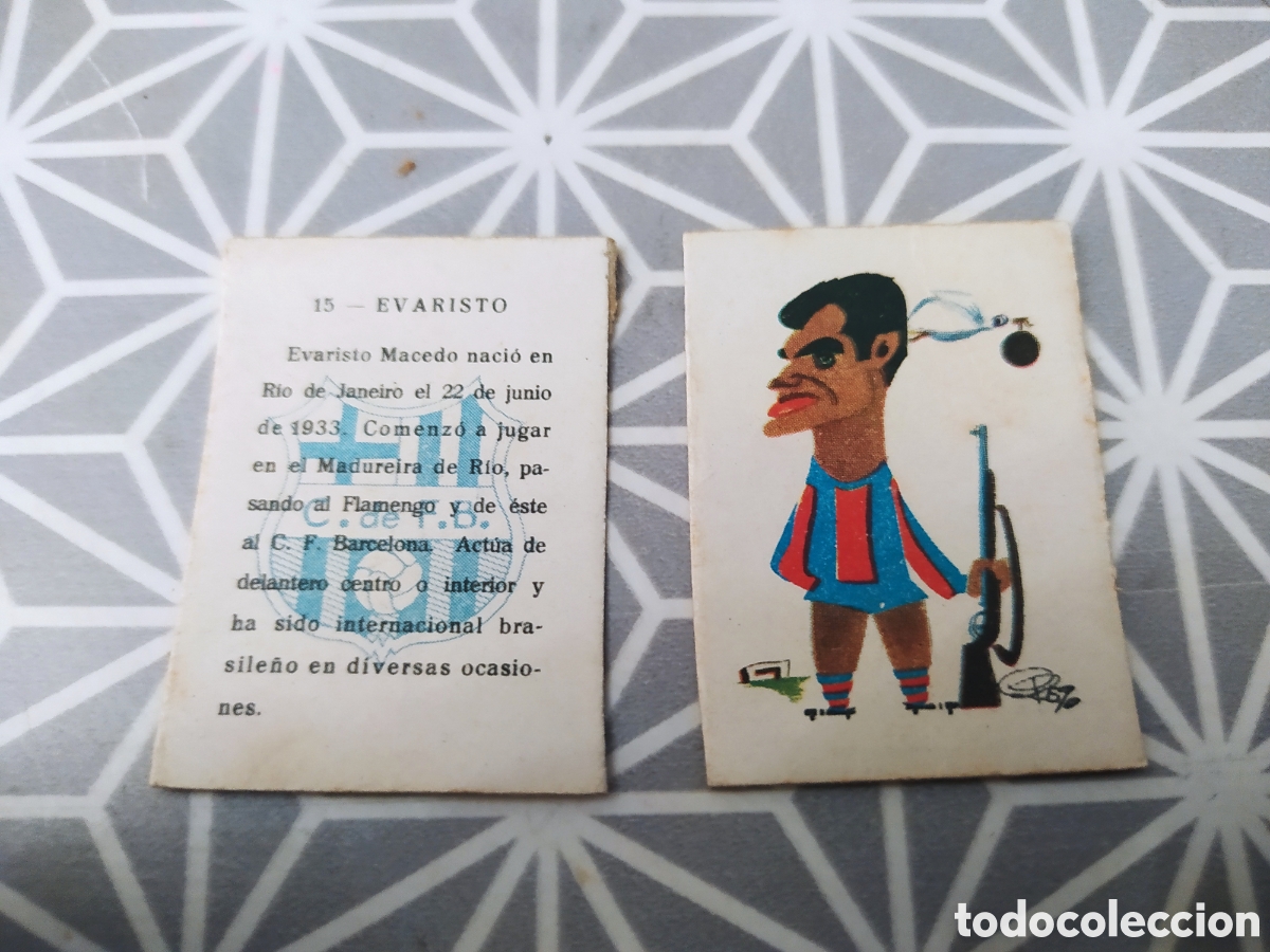 Cajas de Cerillas: EVARISTO. N&ordm; 15. BARCELONA. JUGADOR A&Ntilde;OS 50-60. LLEVA LA CARICATURA Y LA DESCRIPCION.