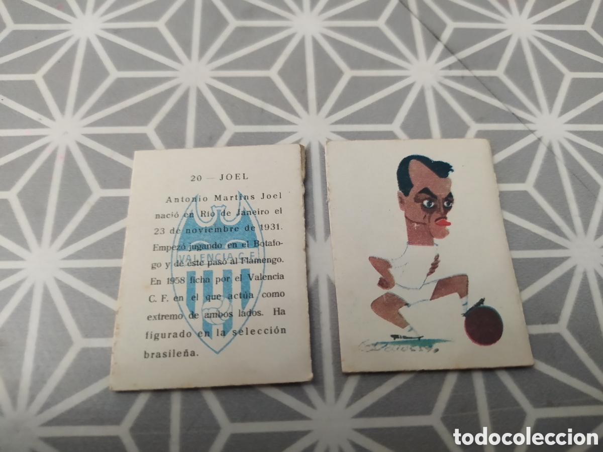 Cajas de Cerillas: JOEL. N&ordm; 20. VALENCIA. JUGADOR A&Ntilde;OS 50-60. LLEVA LA CARICATURA Y LA DESCRIPCION.