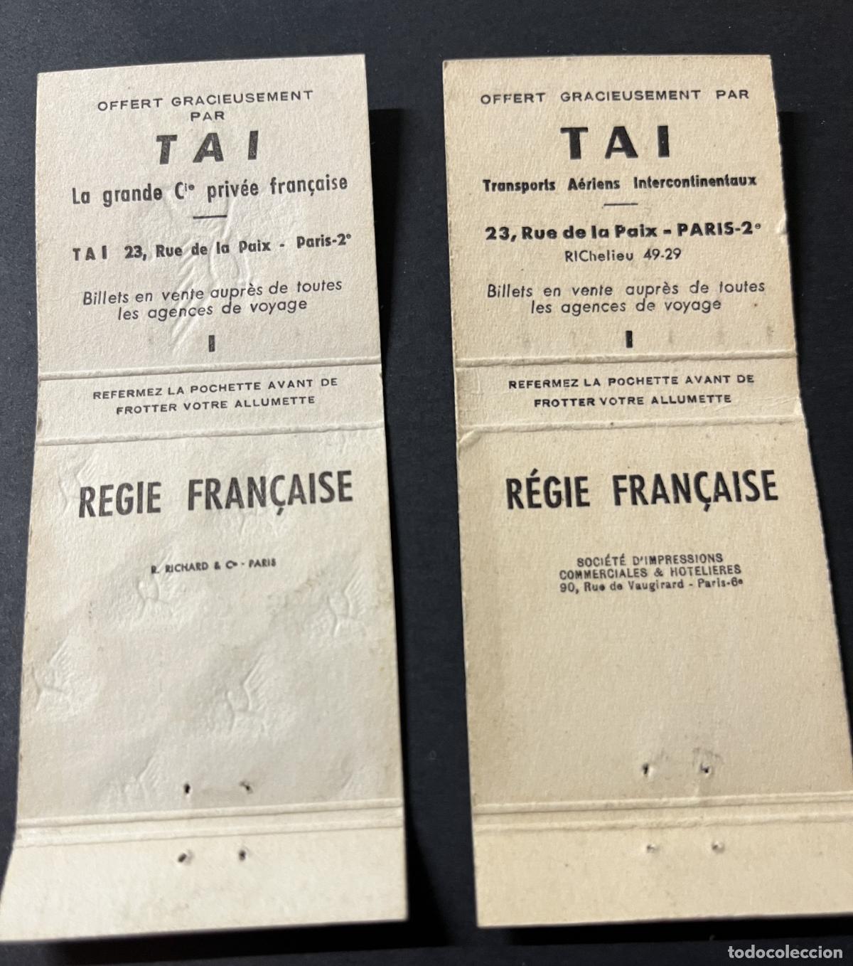 Cajas de cerillas: TAI. Regie Francaise. 2 elementos - Foto 2