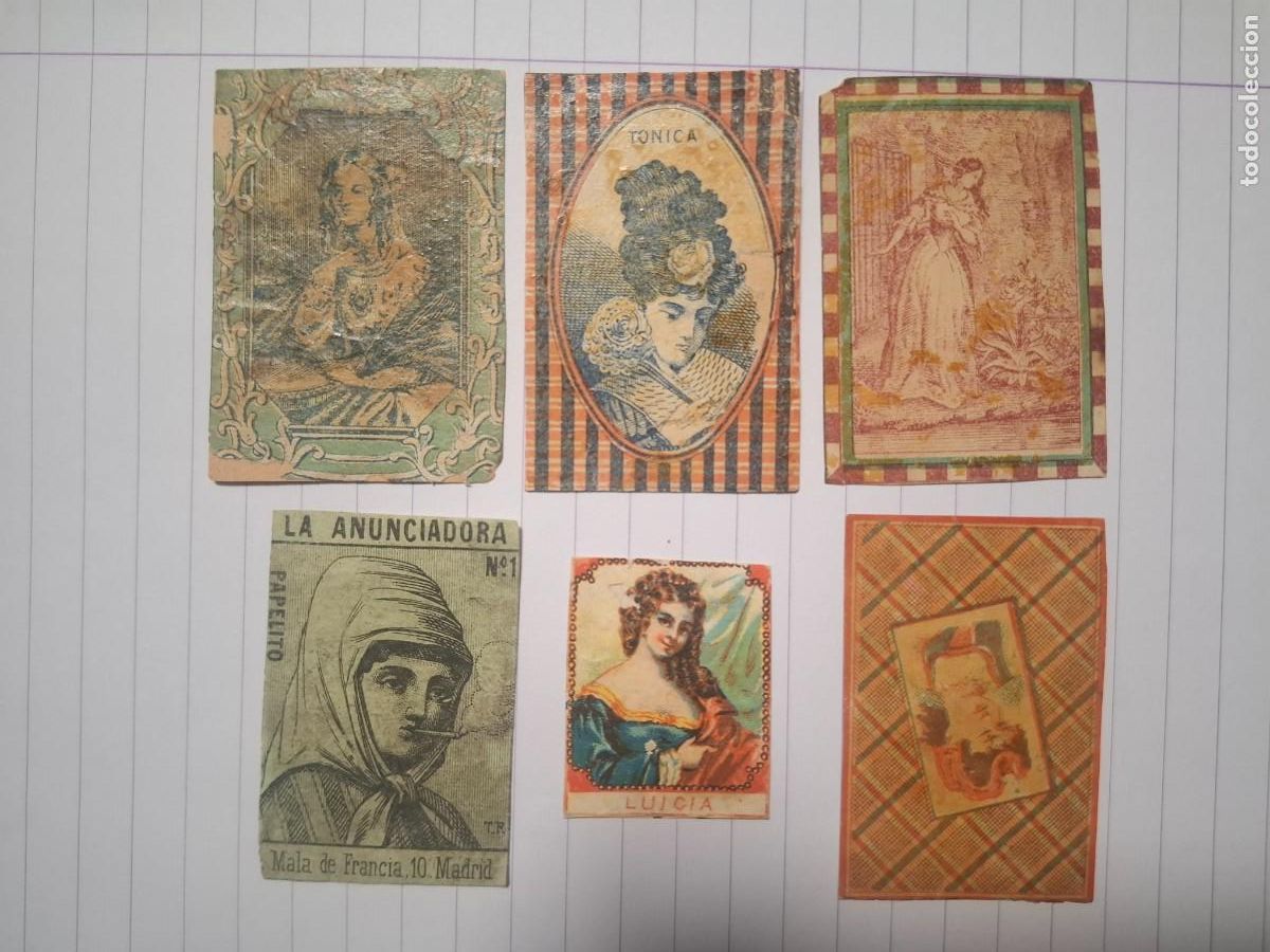 Cajas de Cerillas: 6 cromos,envueltas de caja de cerillas S XIX.