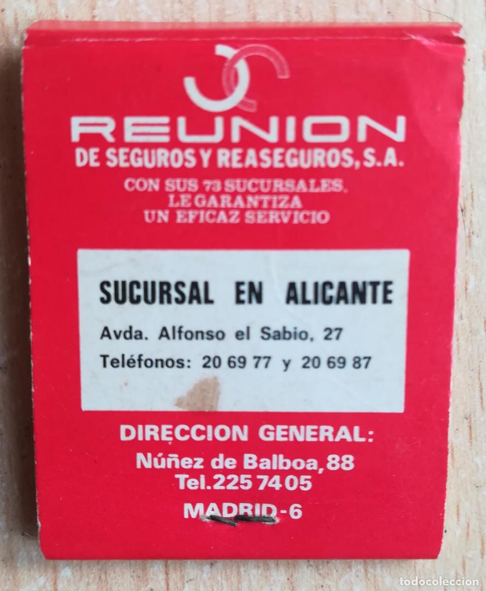 Cajas de cerillas: Caja de cerillas. Reuni&oacute;n de Seguros y Reaseguros, S.A. Alicante. - Foto 3
