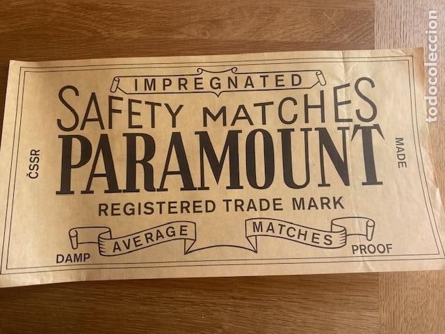 Cajas de Cerillas: Safety Matches Paramount. Cerillas Inglesas. Etiqueta publicitaria 28.5 x 15 cm