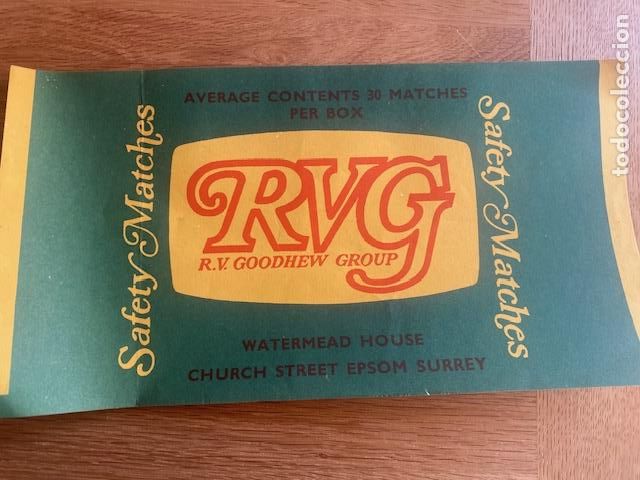 Cajas de Cerillas: Safety Matches RVG. Cerillas Inglesas. Etiqueta publicitaria 28.5x 15 cm